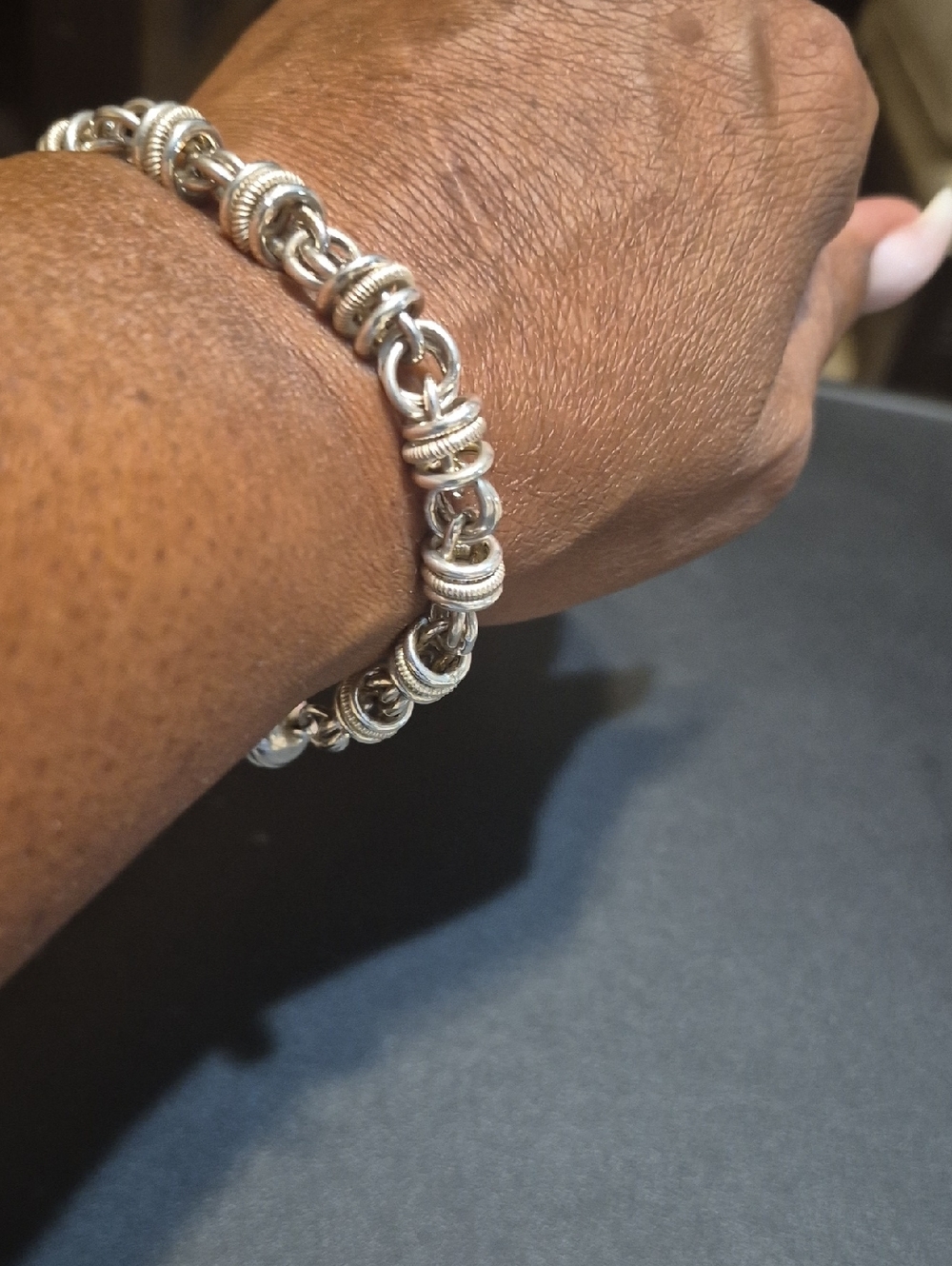 Textured 925 Made In Italy Sterling Silver Link Bracelet with Ring Accents